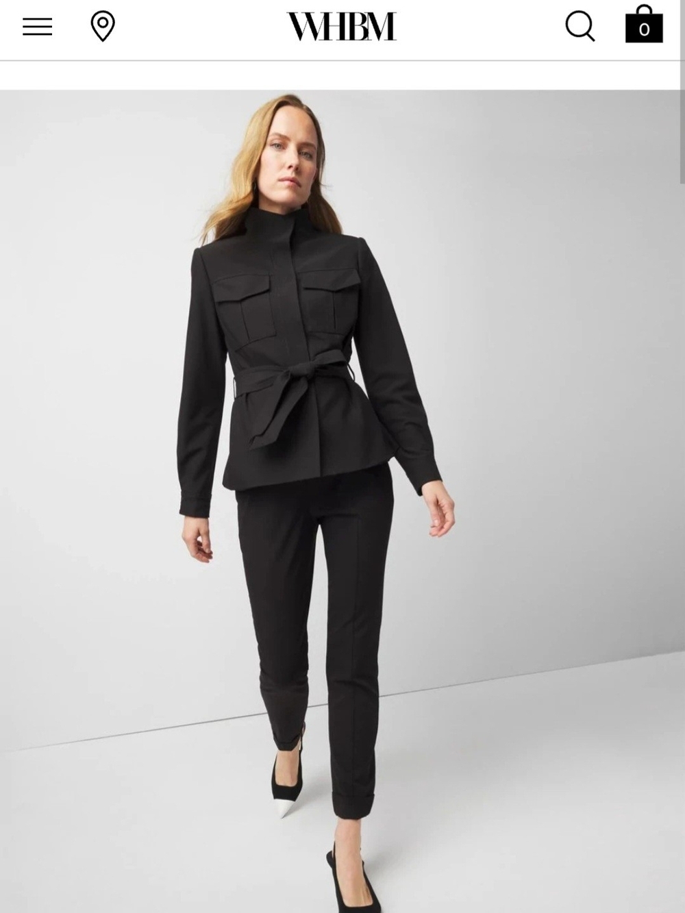 WHBM Black Tie-Waist Utility Jacket and Pant Set